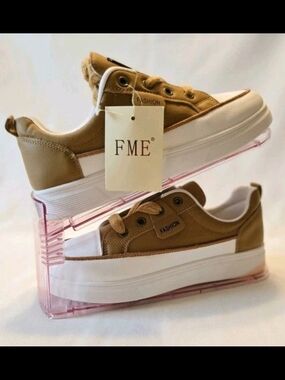 FME Fashion Women's Chunky Sneakers Brown White Size 41 US 10 NWT READ DEFECT